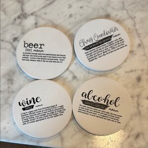 Set of Bar Themed White Coasters